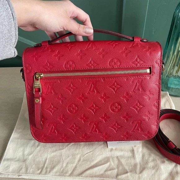 ❌SOLD❌Louis Vuitton Pochette Metis Empreinte Red Cerise Leather Bag DU0198 - Picture 2 of 15